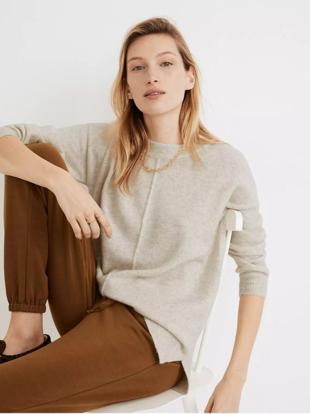 MADEWELL SMITHE PULLOVER SWEATER TOP SHIRT IN COZIEST YARN Gray L Large